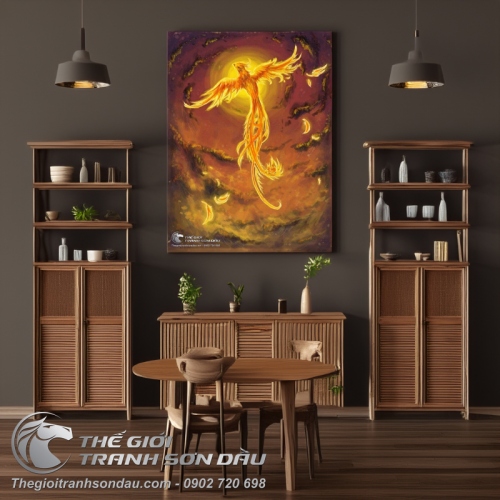 Tranh Phượng Hoàng Lửa Bay Lên Vẽ Sơn Dầu