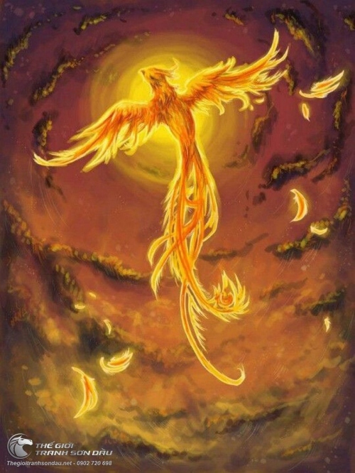 Tranh Phượng Hoàng Lửa Bay Lên Vẽ Sơn Dầu