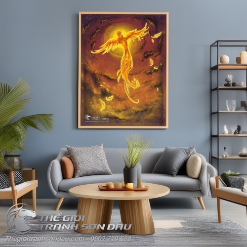 Tranh Phượng Hoàng Lửa Bay Lên Vẽ Sơn Dầu