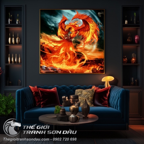 Tranh Phượng Hoàng Lửa Tung Cánh Trong Đêm