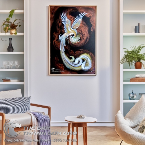 Tranh Phượng Hoàng Trắng Tung Cánh
