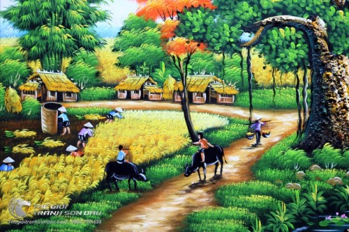 Tranh Quê Hương Cây Đa Bên Cánh Đồng