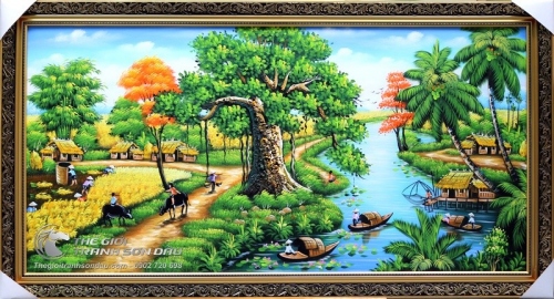 Tranh Quê Hương Cây Đa Bên Cánh Đồng