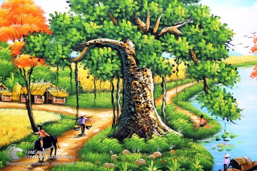 Tranh Quê Hương Cây Đa Bên Cánh Đồng