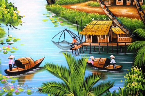 Tranh Quê Hương Cây Đa Bên Cánh Đồng