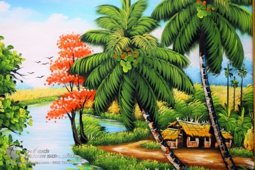 Tranh Quê Hương Cây Đa Bên Cánh Đồng