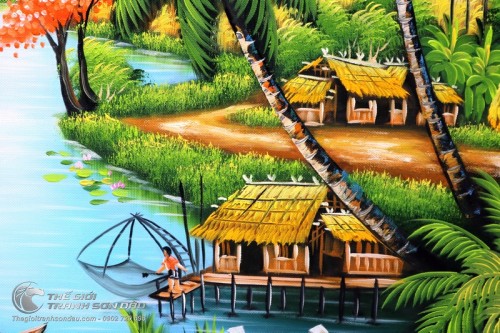 Tranh Quê Hương Cây Đa Bên Cánh Đồng