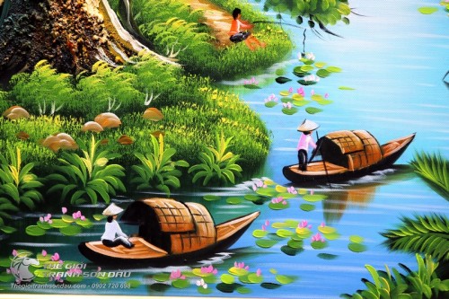 Tranh Quê Hương Cây Đa Bên Cánh Đồng