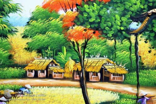 Tranh Quê Hương Cây Đa Bên Cánh Đồng