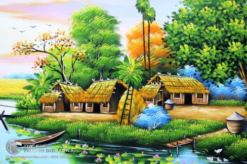 Tranh Quê Hương Mái Nhà Tranh Bên Cầu Tre