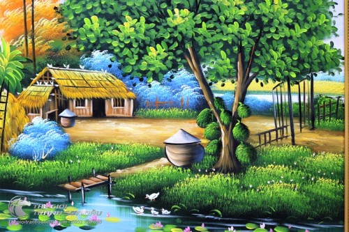 Tranh Quê Hương Mái Nhà Tranh Bên Cầu Tre