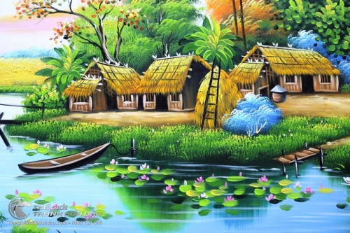 Tranh Quê Hương Mái Nhà Tranh Bên Cầu Tre