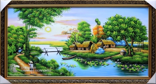 Tranh Quê Hương Mái Nhà Tranh Bên Cầu Tre