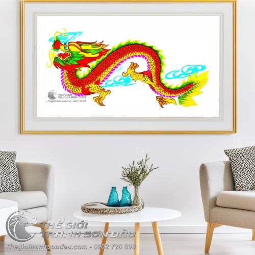 Tranh Rồng Đỏ Vàng Mây Xanh