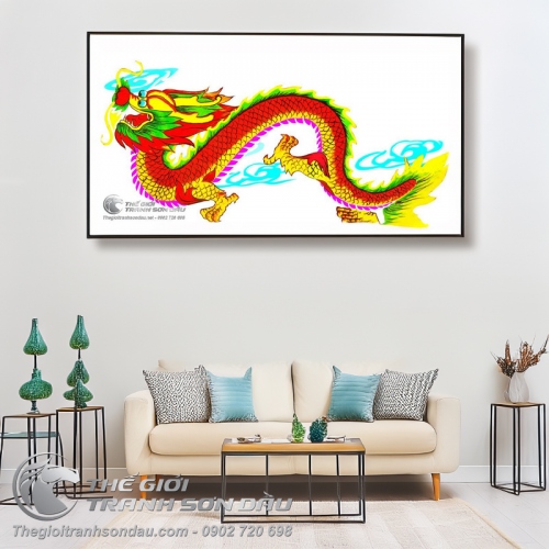 Tranh Rồng Đỏ Vàng Mây Xanh