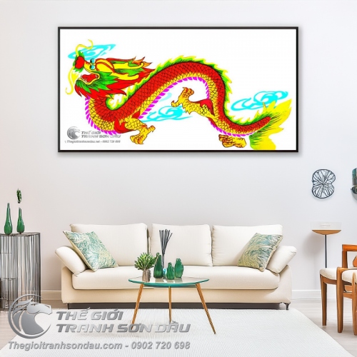 Tranh Rồng Đỏ Vàng Mây Xanh