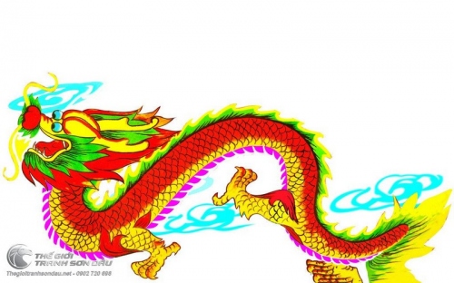 Tranh Rồng Đỏ Vàng Mây Xanh