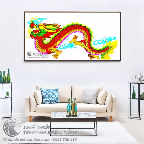 Tranh Rồng Đỏ Vàng Mây Xanh