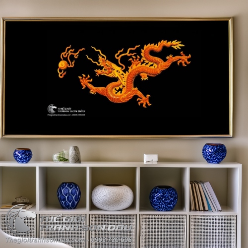 Tranh Rồng Vàng Nhả Châu Trên Nền Đen