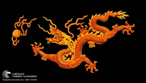 Tranh Rồng Vàng Nhả Châu Trên Nền Đen