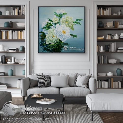 Tranh Sáu Bông Hoa Mẫu Đơn May Mắn