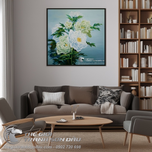 Tranh Sáu Bông Hoa Mẫu Đơn May Mắn