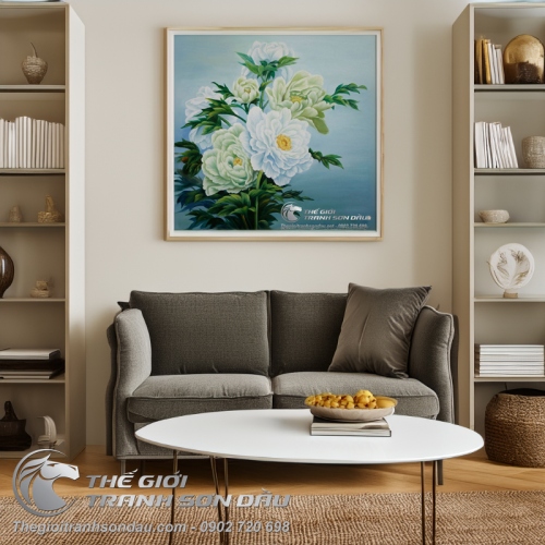 Tranh Sáu Bông Hoa Mẫu Đơn May Mắn