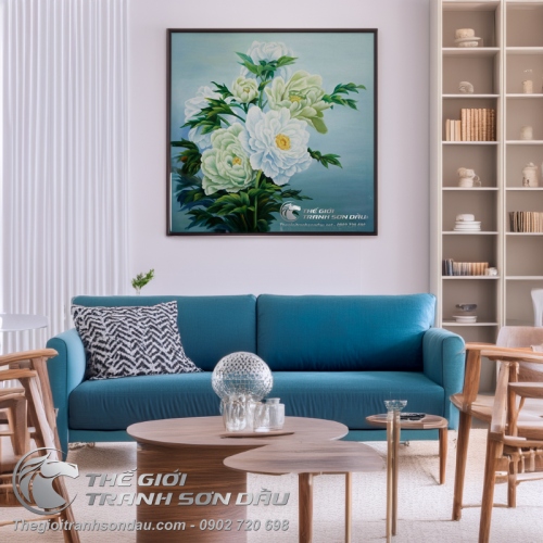 Tranh Sáu Bông Hoa Mẫu Đơn May Mắn