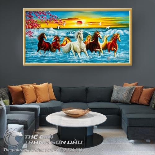 Tranh Sơn Dầu Bát Mã Đón Xuân Sang