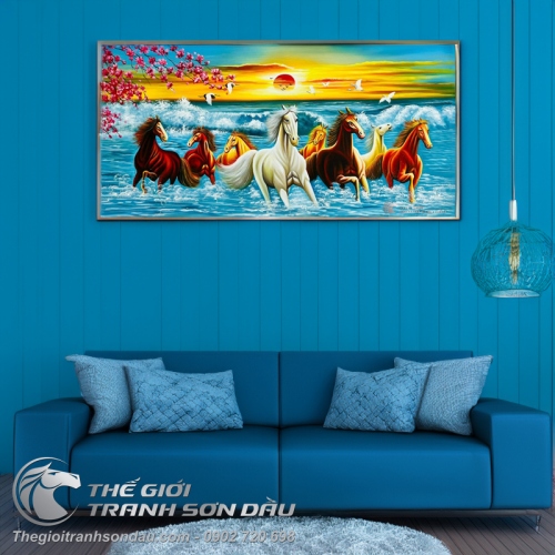 Tranh Sơn Dầu Bát Mã Đón Xuân Sang