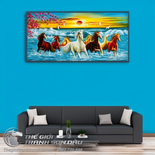 Tranh Sơn Dầu Bát Mã Đón Xuân Sang