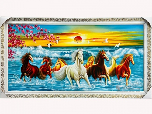 Tranh Sơn Dầu Bát Mã Đón Xuân Sang