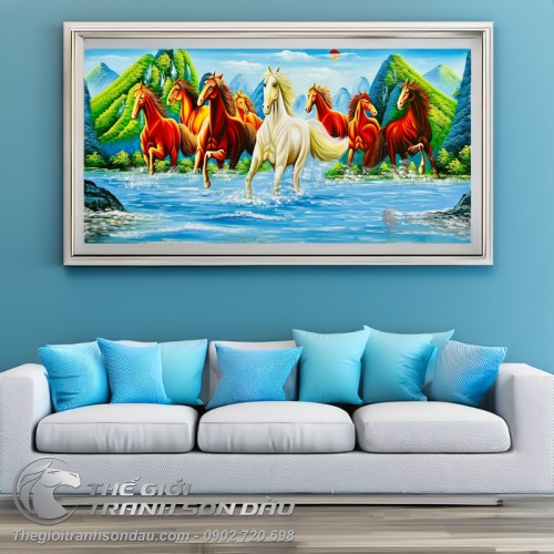 Tranh Sơn Dầu Bát Mã Sơn Thủy Hữu Tình