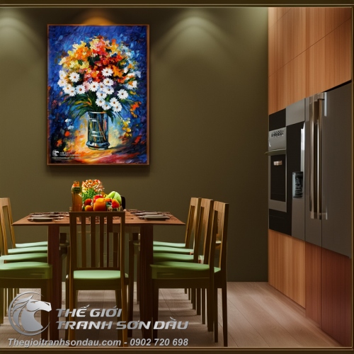 Tranh Sơn Dầu Bình Hoa Cúc Vẽ Bay Ấn Tượng