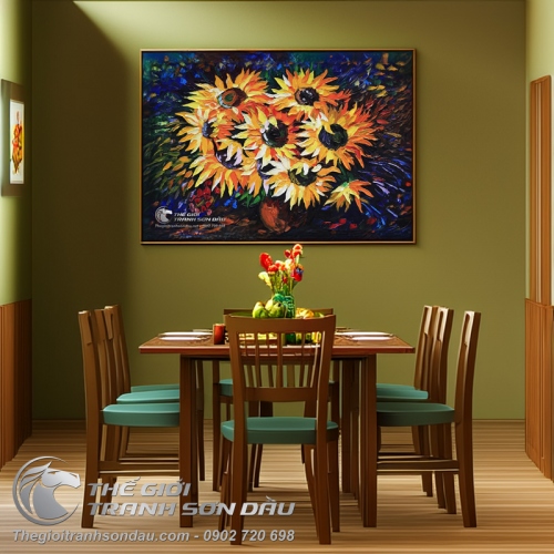 Tranh Sơn Dầu Bình Hoa Hướng Dương Vẽ Bay Nghệ Thuật