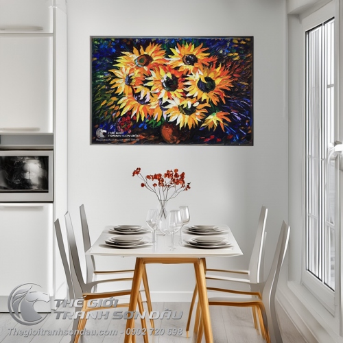 Tranh Sơn Dầu Bình Hoa Hướng Dương Vẽ Bay Nghệ Thuật