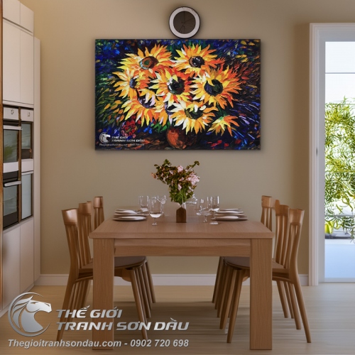 Tranh Sơn Dầu Bình Hoa Hướng Dương Vẽ Bay Nghệ Thuật