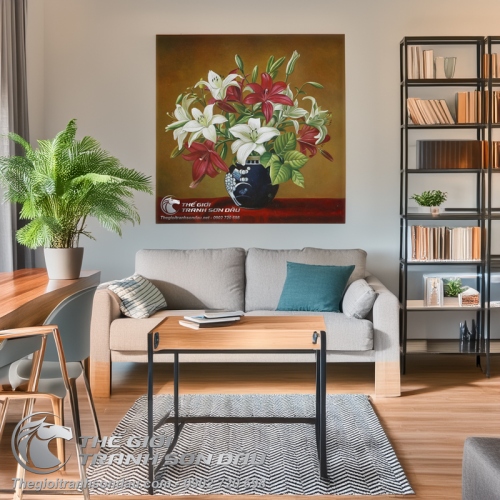 Tranh Sơn Dầu Bình Hoa Lily