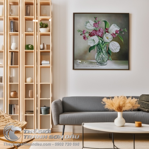 Tranh Sơn Dầu Bình Hoa Tả Thực