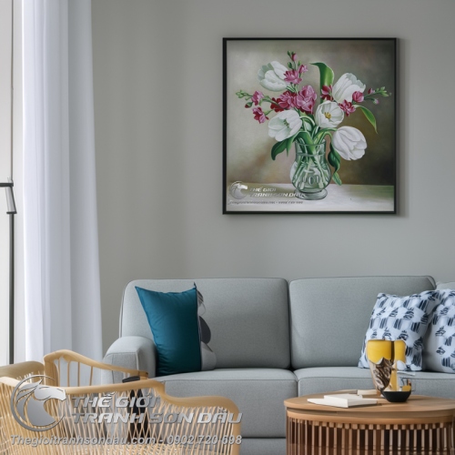 Tranh Sơn Dầu Bình Hoa Tả Thực