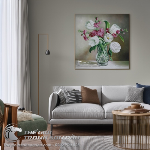 Tranh Sơn Dầu Bình Hoa Tả Thực