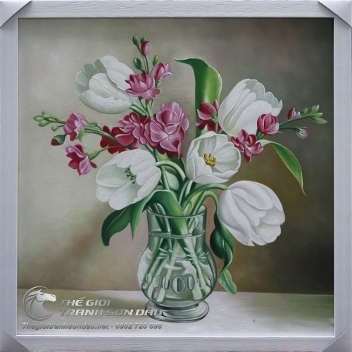 Tranh Sơn Dầu Bình Hoa Tả Thực