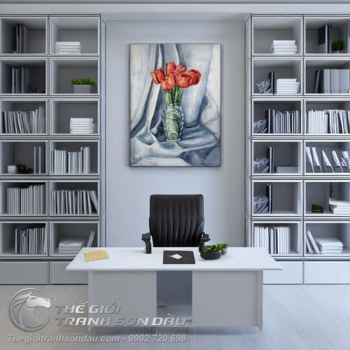 Tranh Sơn Dầu Bình Hoa Tulip Đỏ