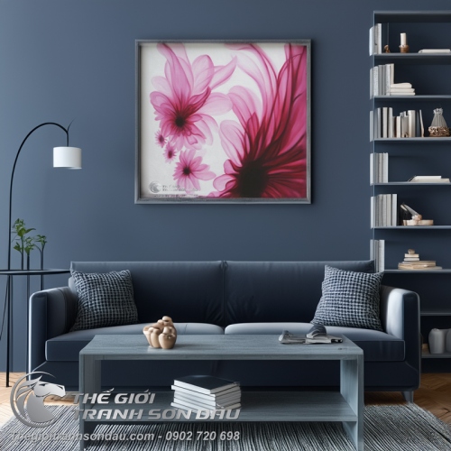 Tranh Sơn Dầu Bông Hoa Hiện Đại Màu Hồng