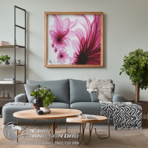 Tranh Sơn Dầu Bông Hoa Hiện Đại Màu Hồng