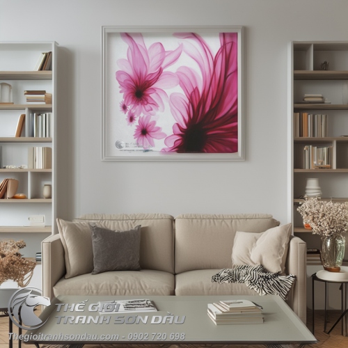 Tranh Sơn Dầu Bông Hoa Hiện Đại Màu Hồng