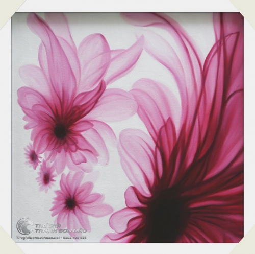 Tranh Sơn Dầu Bông Hoa Hiện Đại Màu Hồng