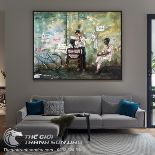 Tranh Sơn Dầu Cảnh Cắt Tóc Vỉa Hè Ở Việt Nam