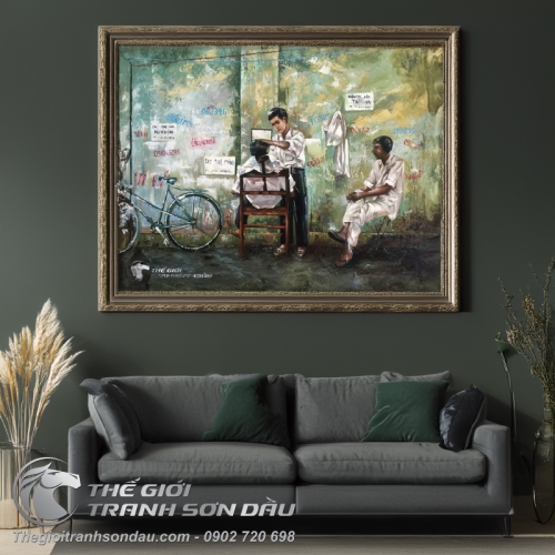 Tranh Sơn Dầu Cảnh Cắt Tóc Vỉa Hè Ở Việt Nam