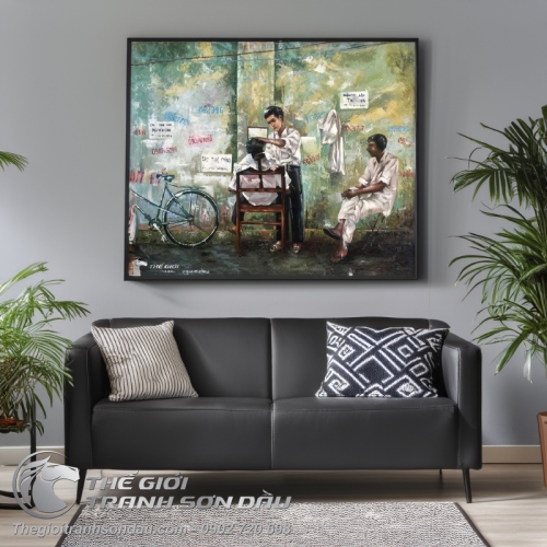 Tranh Sơn Dầu Cảnh Cắt Tóc Vỉa Hè Ở Việt Nam